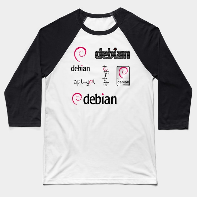 debian sticker set Baseball T-Shirt by yourgeekside